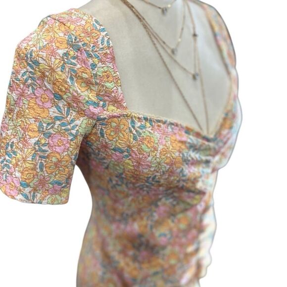 ASOS Design Textured Ruched Mini Dress Short Sleeves Pastel Floral Size 10 - Picture 5 of 16